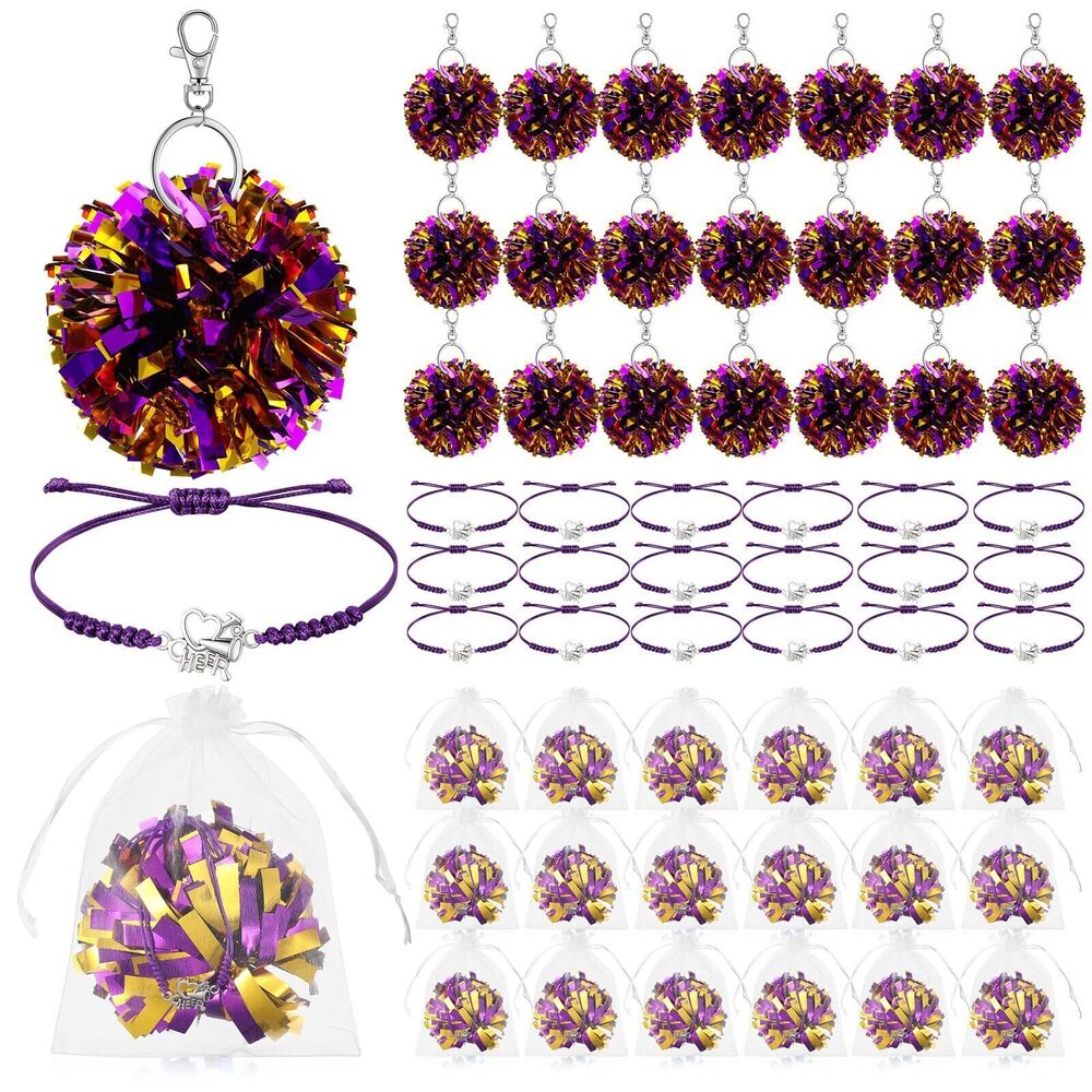6809 20 Sets Cheerleader Gifts Bulk, Pom Pom Keychain Cheer Bracelet